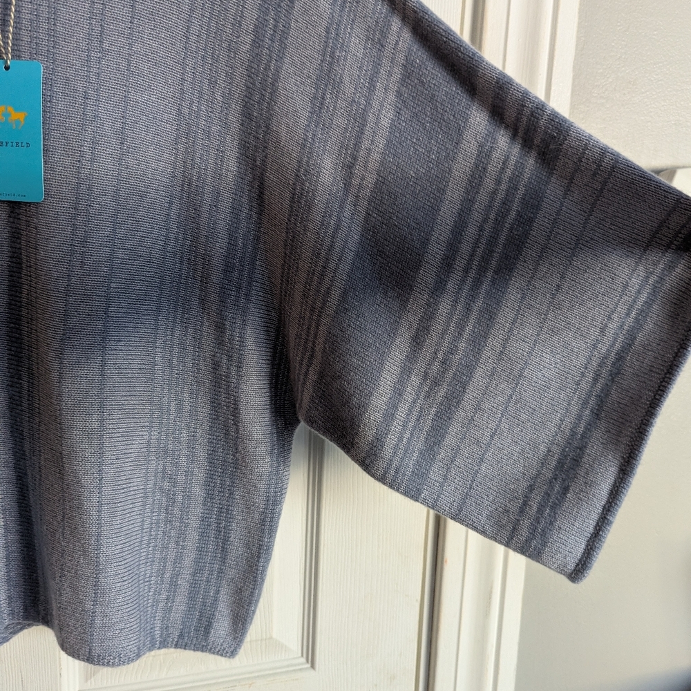 Women's Blue Stripe Cashmere Sweater With Dolman sleeves. - Picture 3 of 4